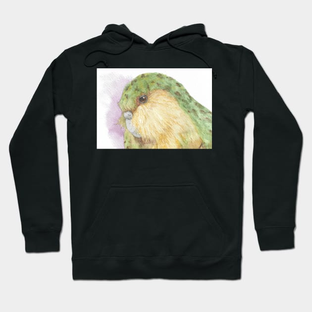 watercolor kakapo owl parrot portrait painting Hoodie by Oranjade0122